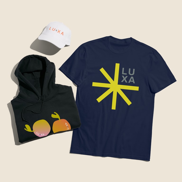 branded crew neck T-shirt with matching cap and hoodie