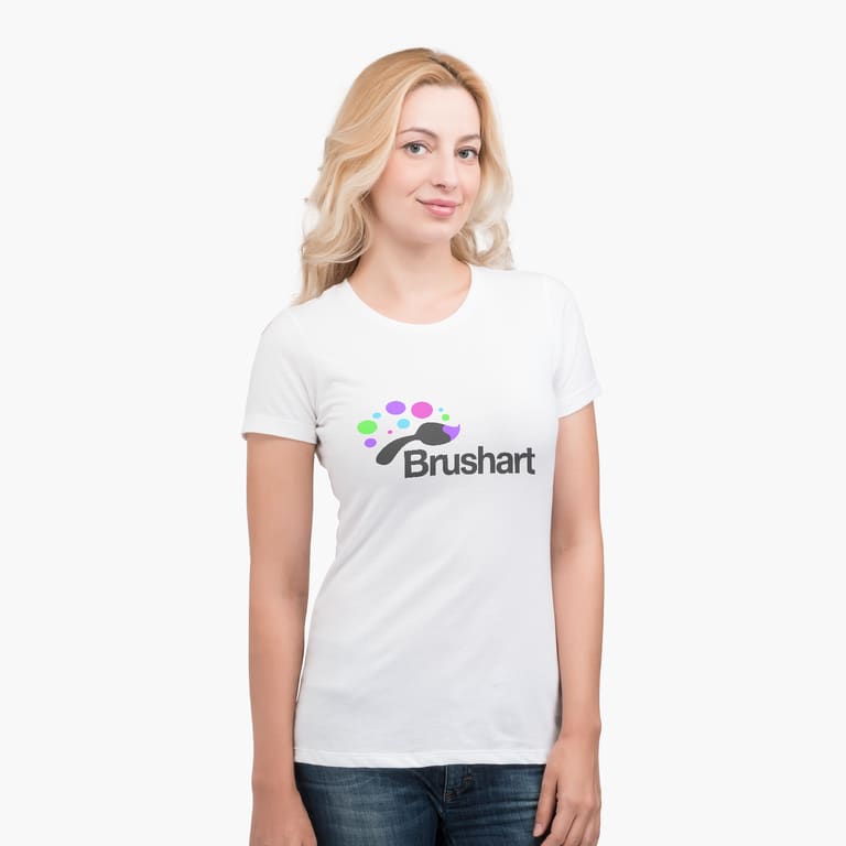 Customized white Next Level T-shirt with brush art logo