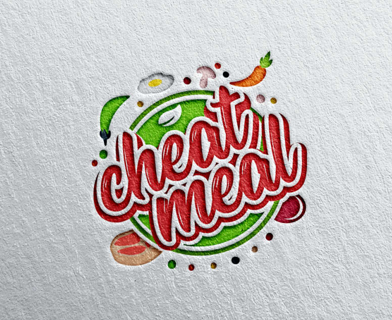 circular logo with various foods surrounding the words “cheat meal”