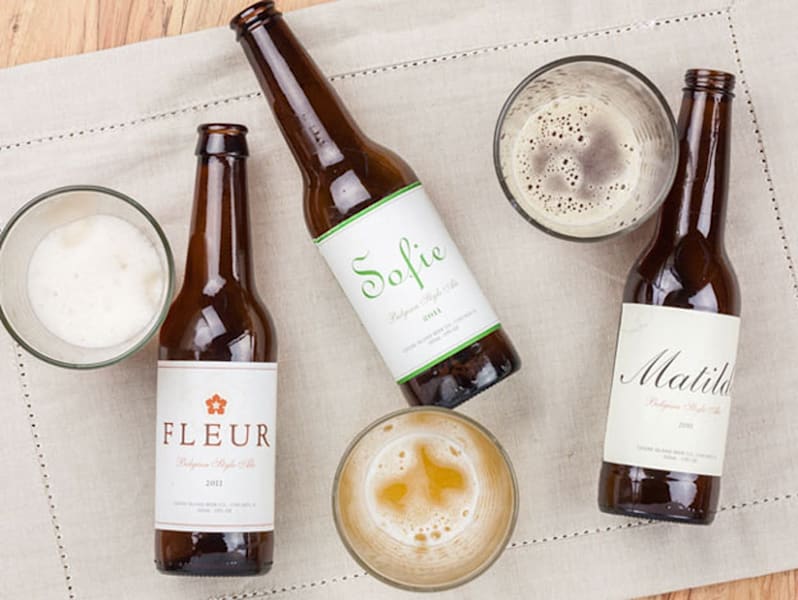 Clean white label with serif text and traditional Belgian branding beer bottle design.