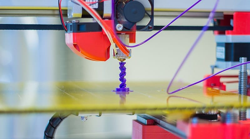 Close-up of a 3D printer