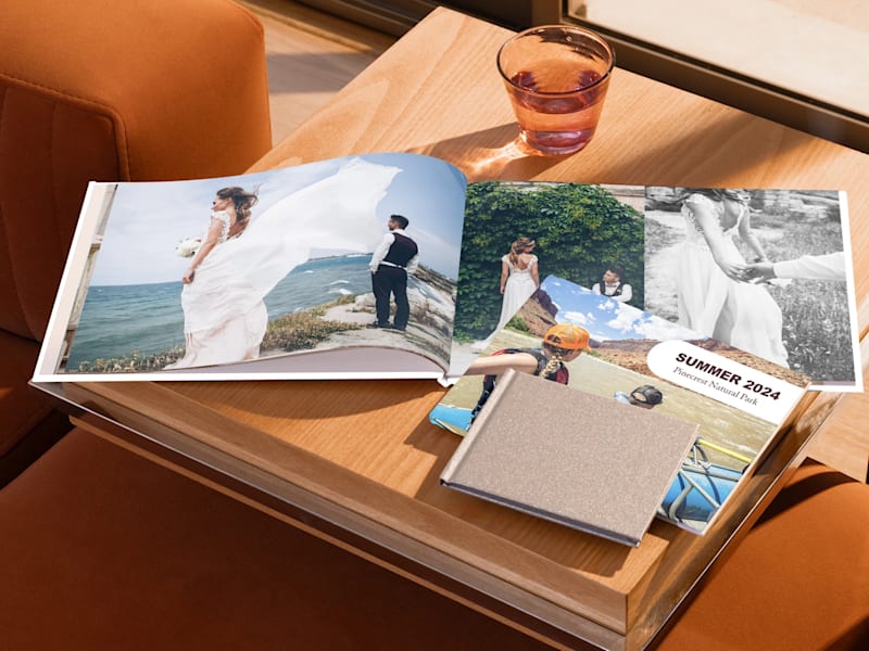 Collection of photo albums featuring wedding pictures and summer holiday pictures
