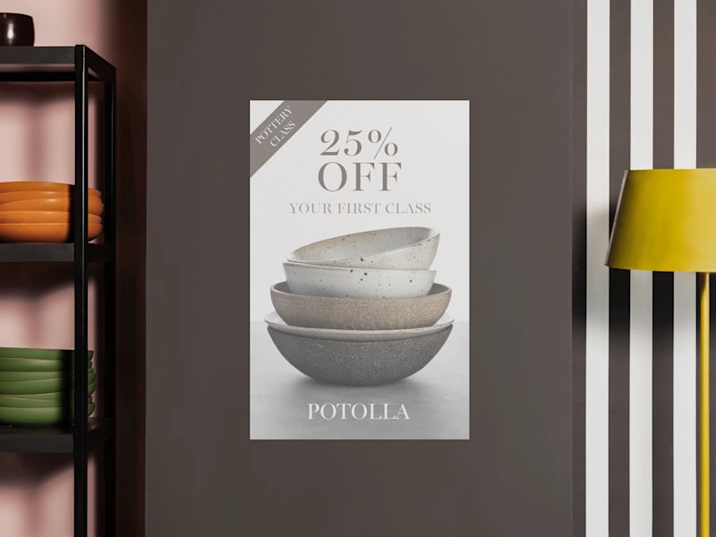 Wall cling advertising an introductory offer for pottery classes.