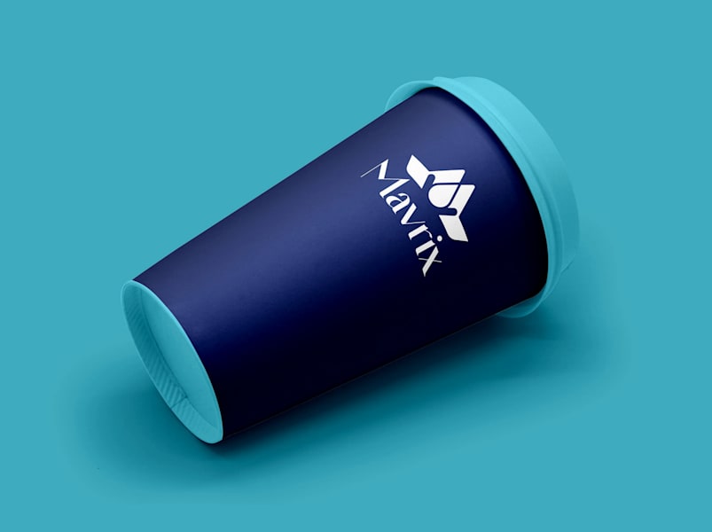 Mavrix simple logo design on coffee cup