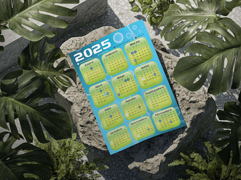Tendance de design graphique Retour du Frutiger Aero de 2026 appliquée au design de calendrier.