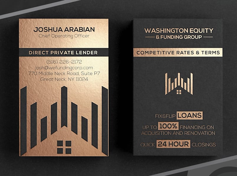 Angular lines and bronze finish for an industrial business card design
