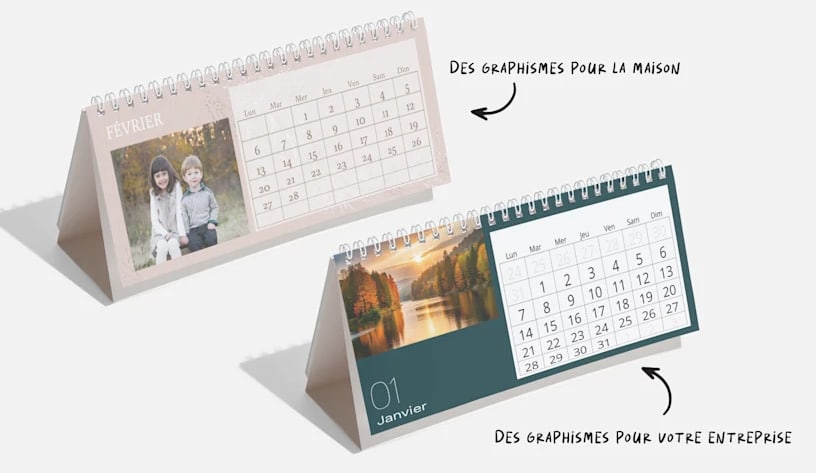 Exemples de calendriers photo rectangulaire et carré.