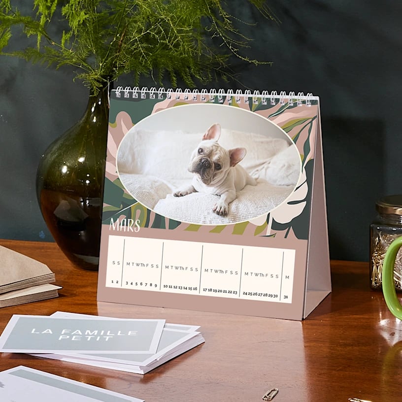Calendrier de bureau avec la photo d’un chien