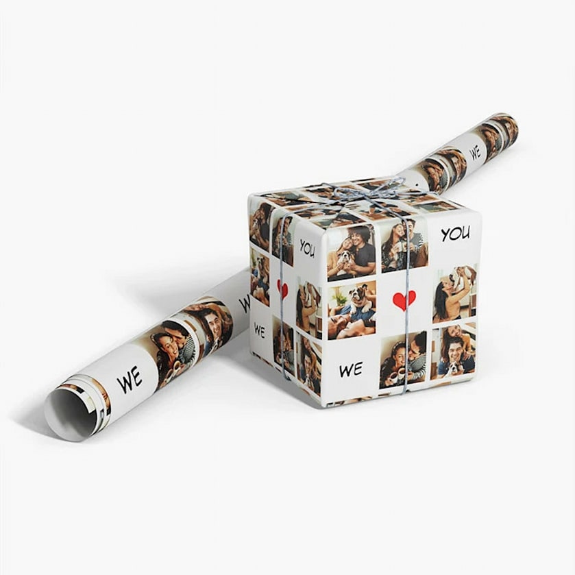 Cadeau emballé dans du papier cadeau personnalisé