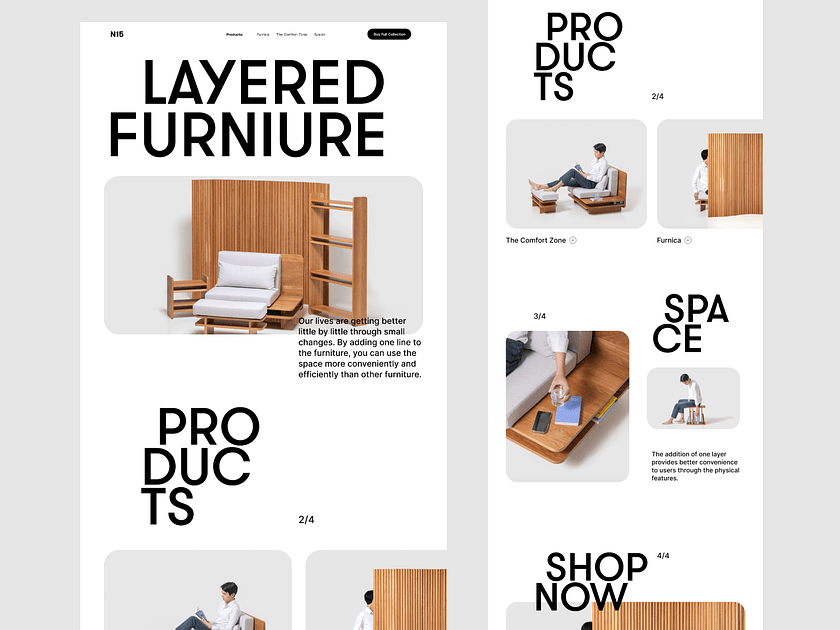 Design de site web avec espace asymétrique pour une marque d’ameublement