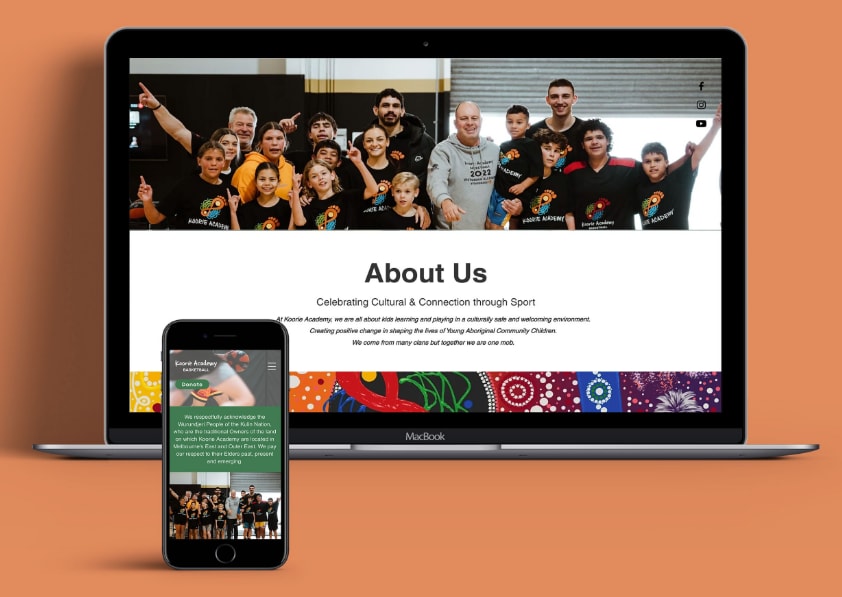 Website build using Wix for Koorie Academy Basketball