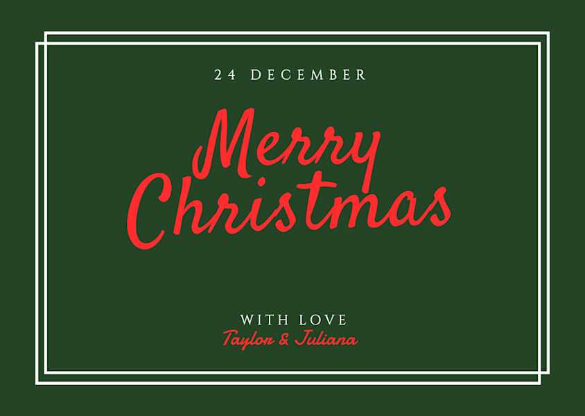 Minimalistic Christmas card with bold typography and festive color palette.