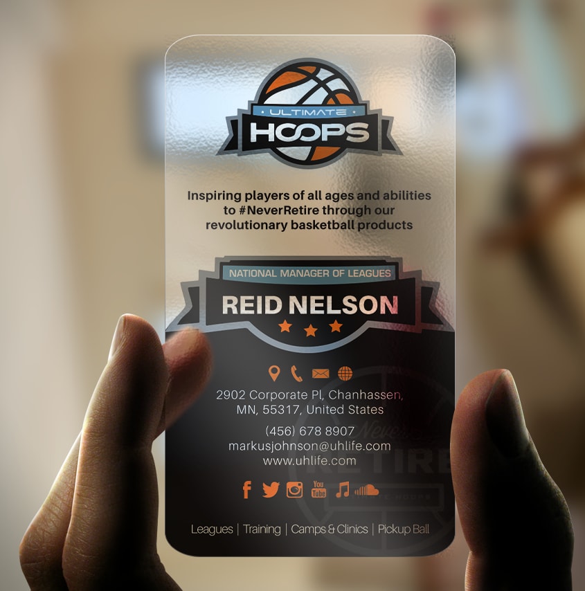 A business card printed on plastic