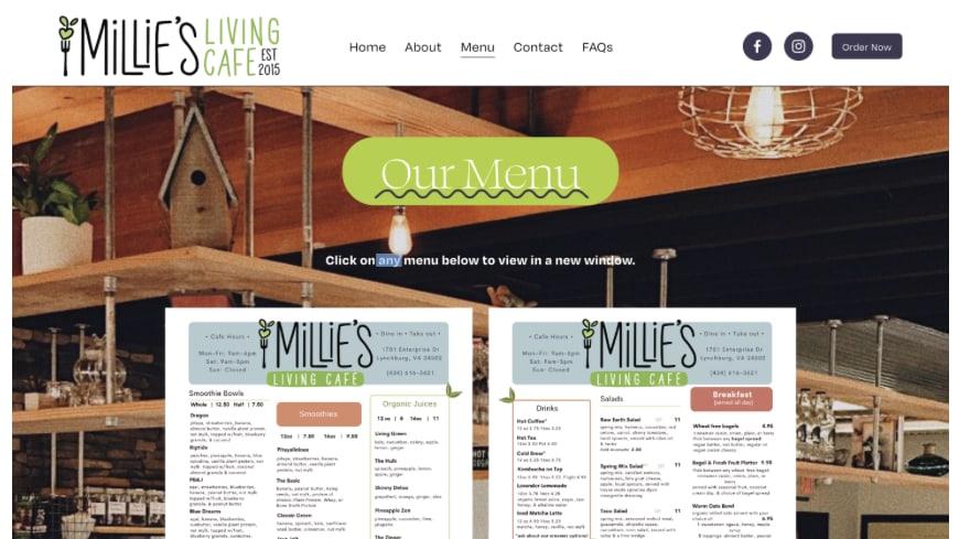 Custom website design for Vegan restaurant