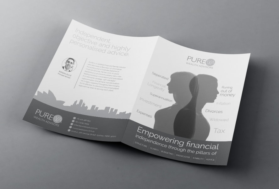 gray and white brochure featuring an image of silhouette people