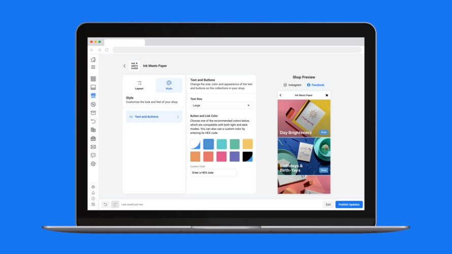example for customization options in commerce manager in facebook shops