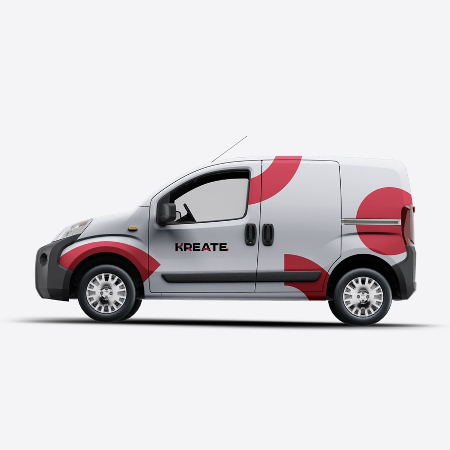 Business van decorated with brand colours