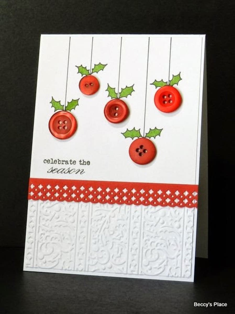 DIY Christmas card design using buttons