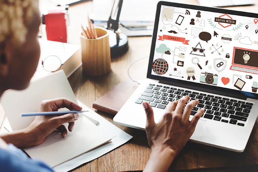 Marketing funnel planning on a laptop.