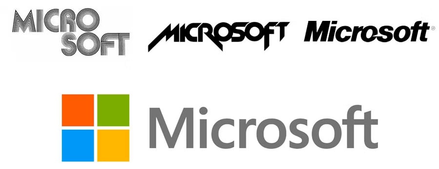 Before and after of the original and modern Microsoft logo