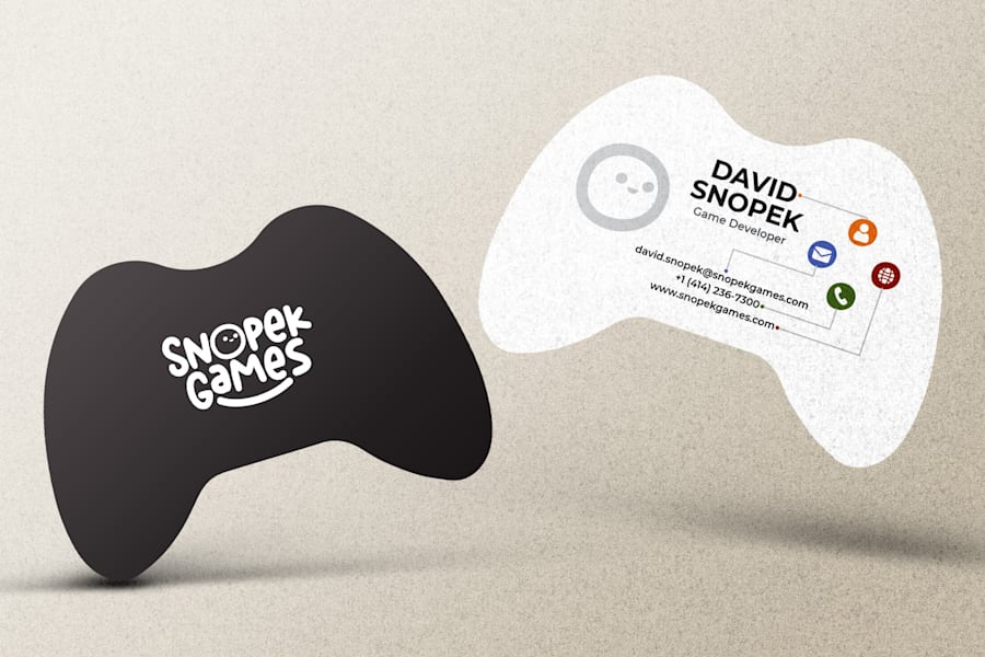 Collectible business card with a game controller shape
