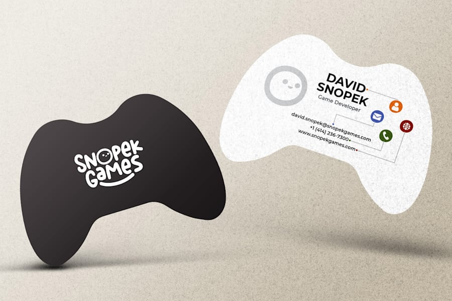 Collectible business card with a game controller shape