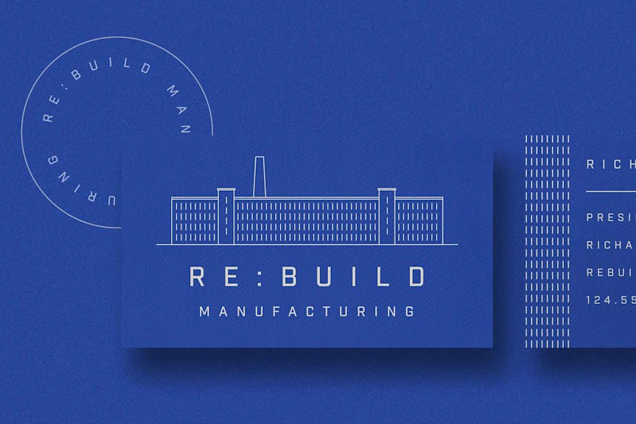 Blue and white blueprint business card layout