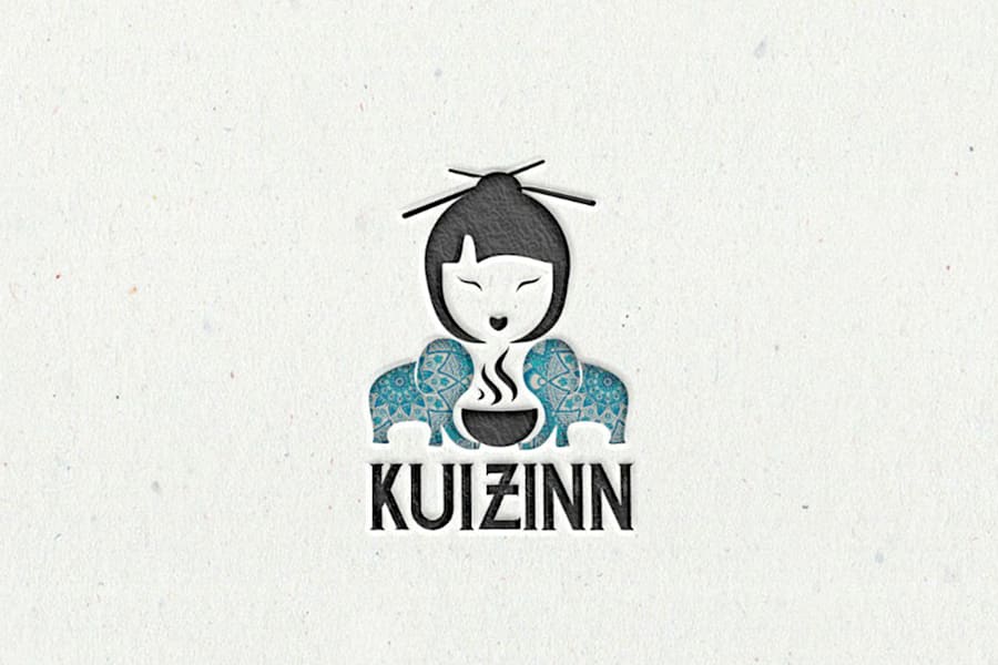 Culturally inspired font design complimented by smiling geisha enjoying a hot pot