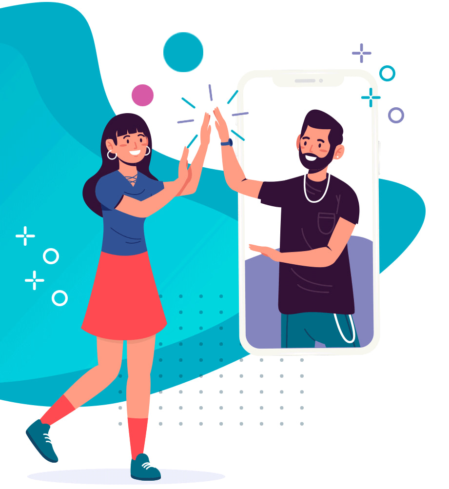 illustration der Beziehung zwischen Marke und Kunde via Smartphone