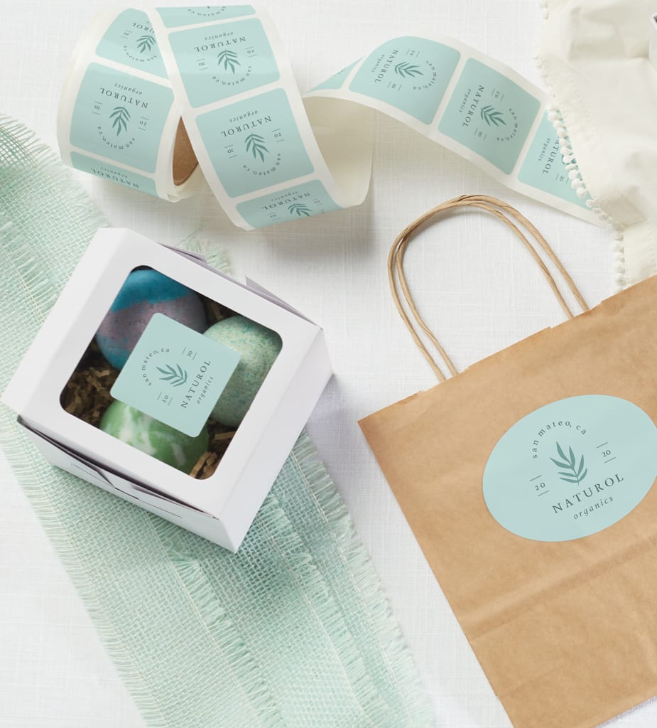 Simple teal packaging design for sticker labels