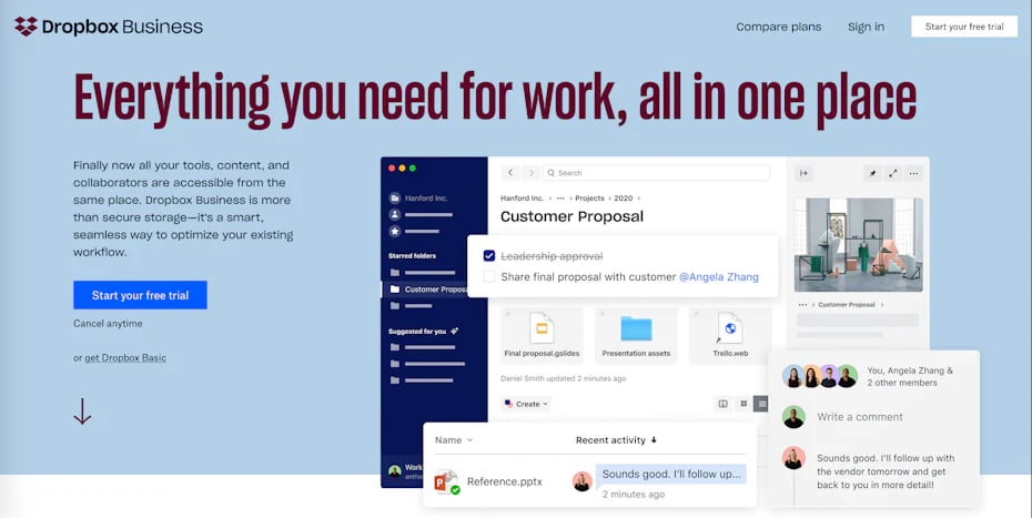 Dropbox business website landing page