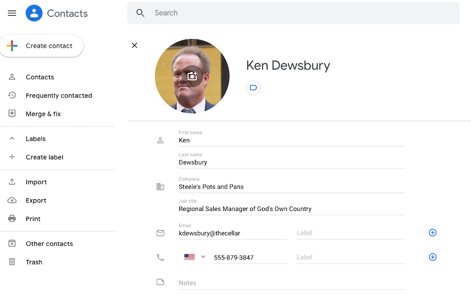 A vCard or VCF made with Google Contacts