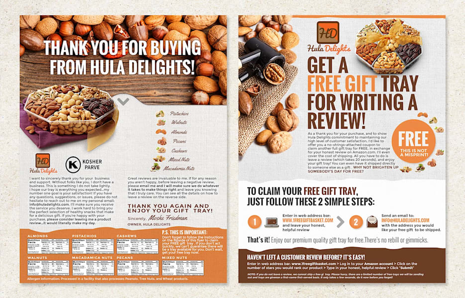 Flyer design idea for Hula Delights asking customers to review their product