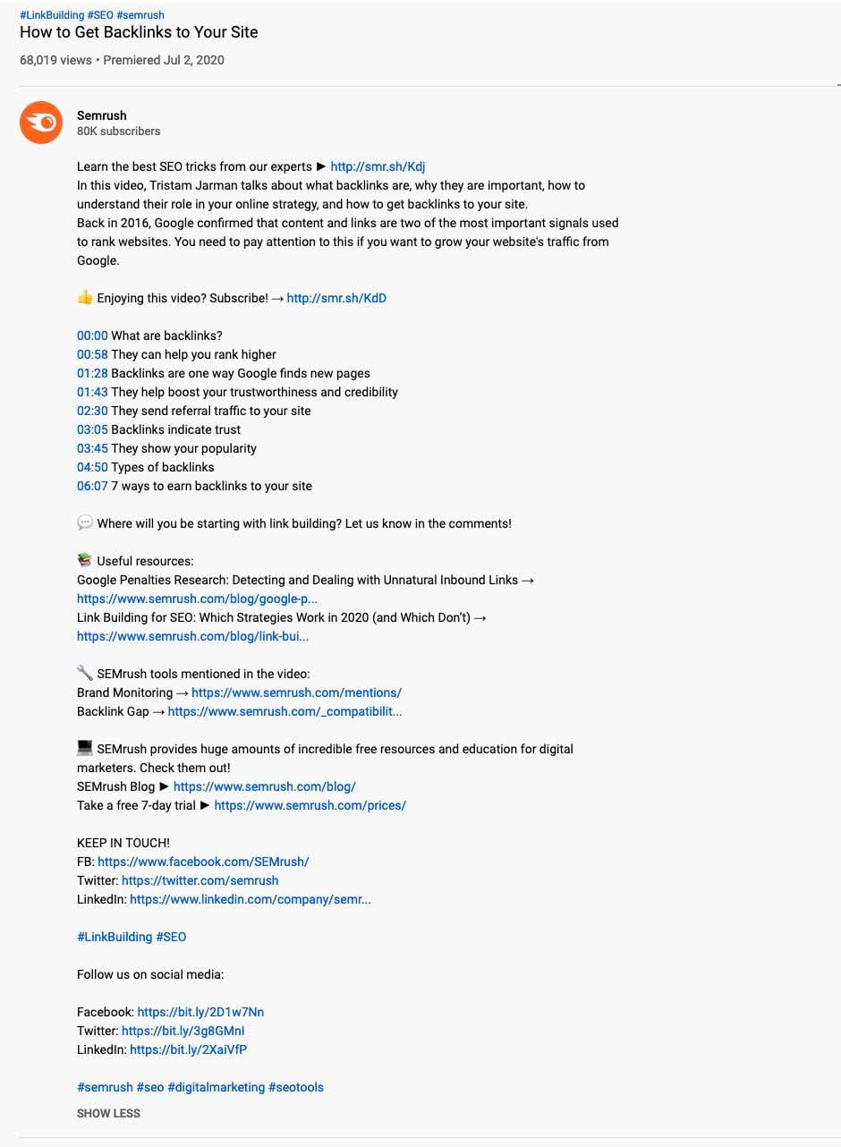 SEMrush video description