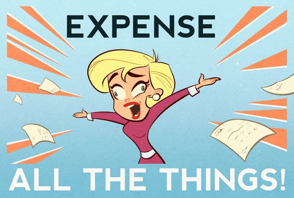 Illustration of an overexcited woman looking in two directions at once and flinging papers outward