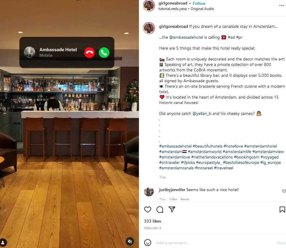 A screenshot of a hotel tour reel