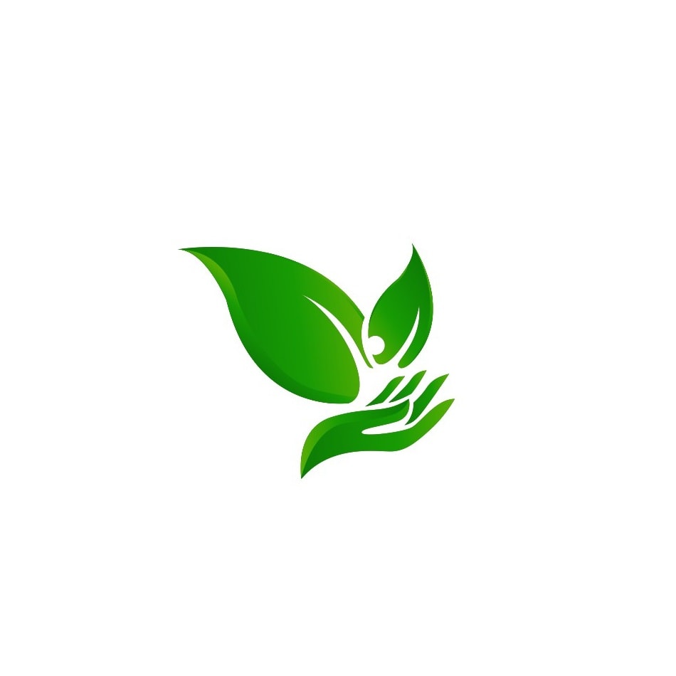 green leaves and a hand environmental logo