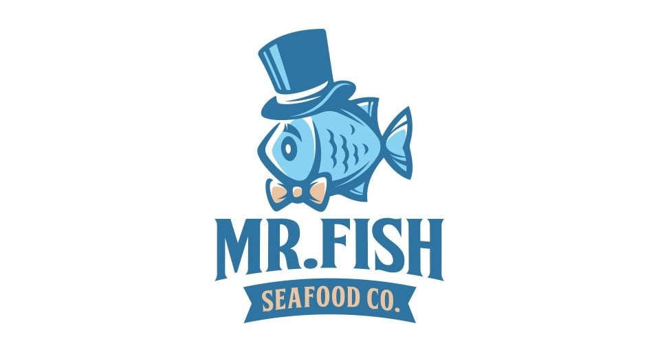 Logo design of a cartoon fish for a seafood restaurant
