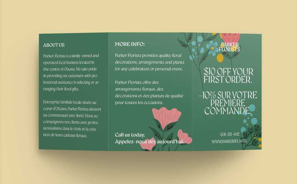 An example of a brochure that features copy in both French and English for bilingual marketing