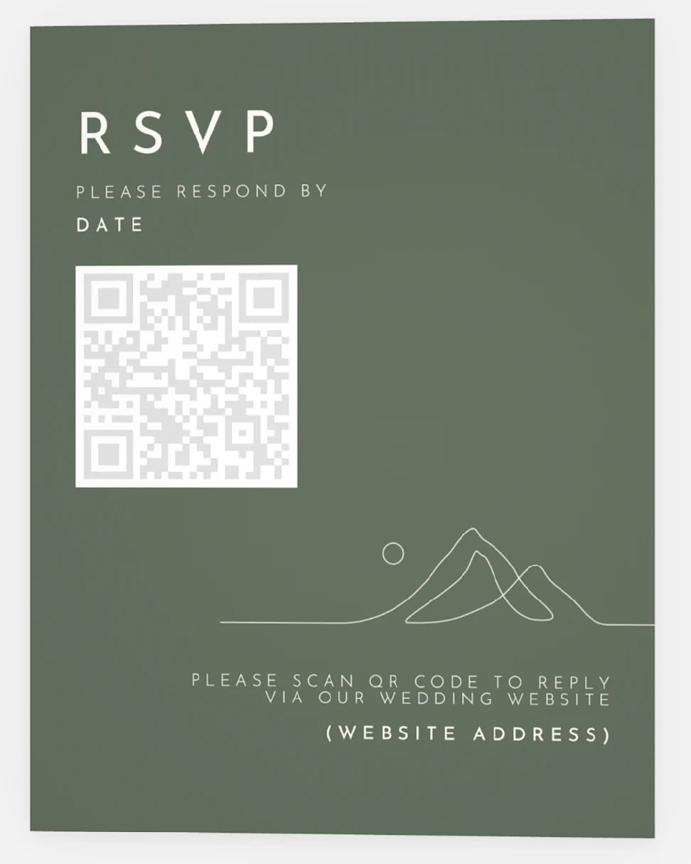 wedding RSVP card with a QR code