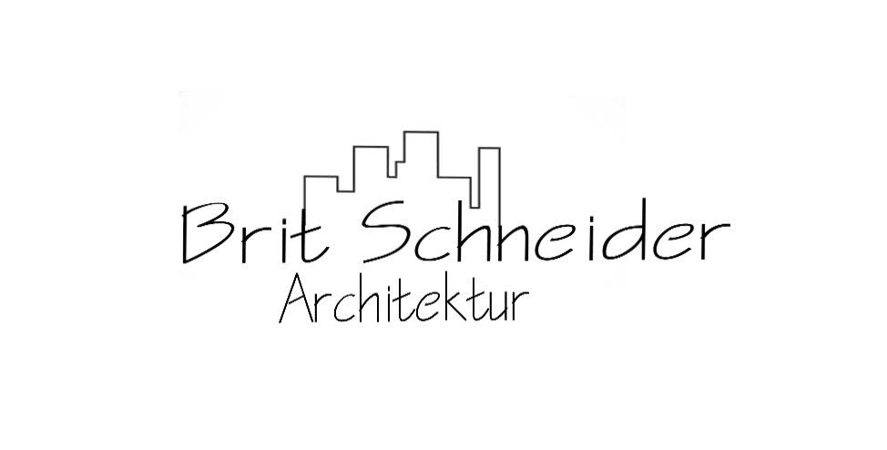 Line drawing logo showing the name &ldquo;Brit Schneider Architektur&rdquo; below a city skyline