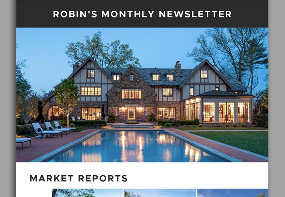Digital marketing materials: email newsletter for a realtor featuring large photos