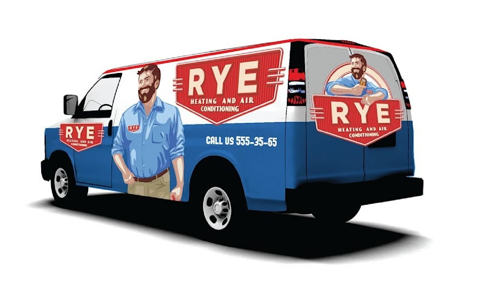 Worker in uniform mascot on a van design