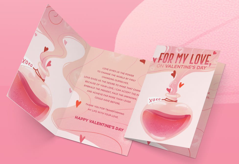 Valentine's Day card design with a heart and floral pattern