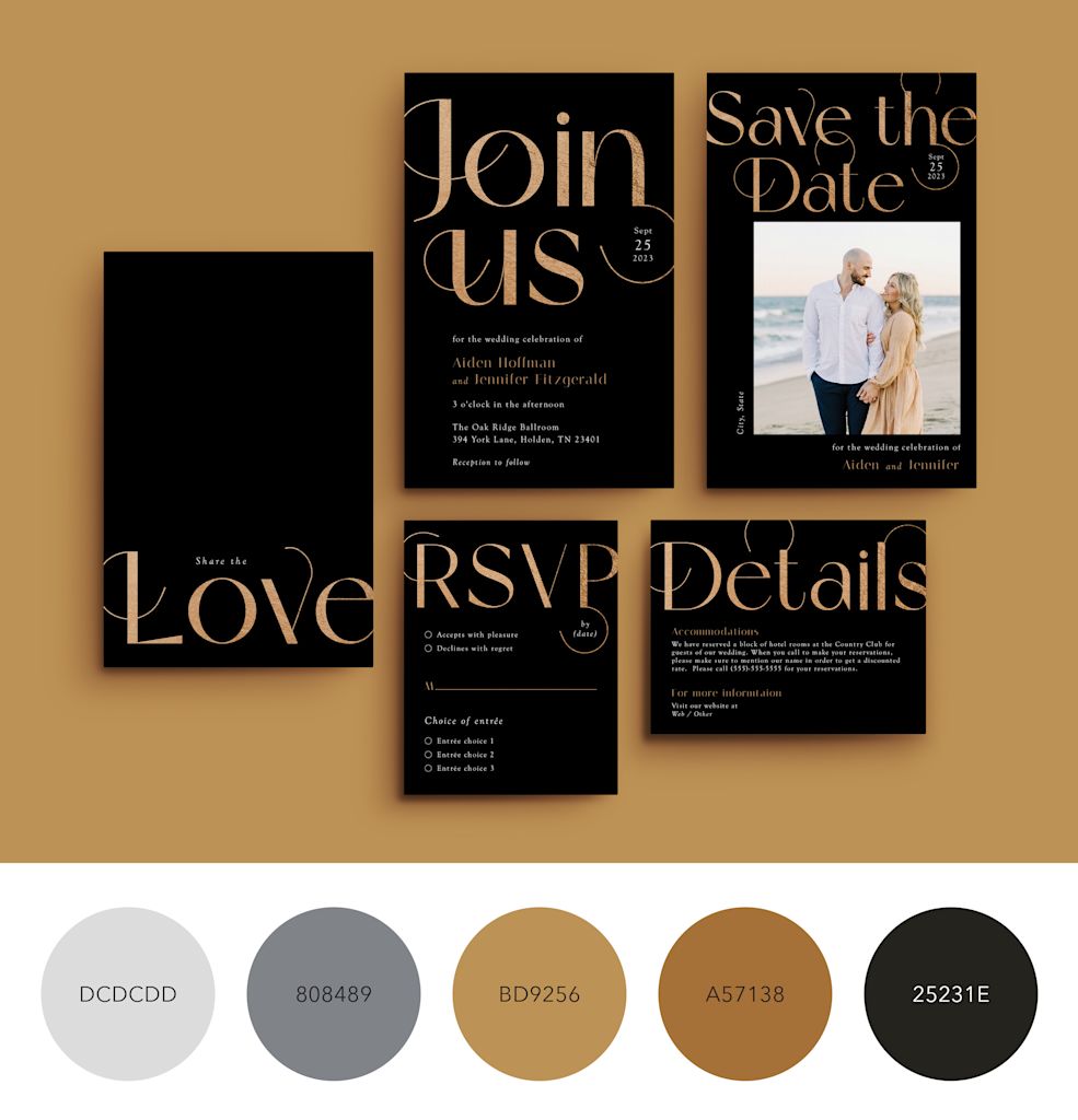 A color palette for a glamorous and elegant wedding