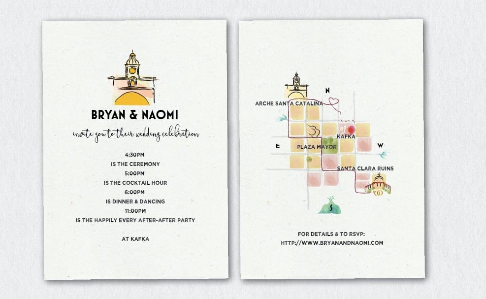Personalized wedding invitation design with watercolor elements