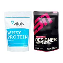 1 x ESN Designer Whey (1000g) + 1 x Vitafy Essentials Whey Protein Essentials (1000g)