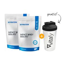 2 x MyProtein Impact Whey Isolate (2x1000g) + GRATIS Vitafy Shaker (600ml)