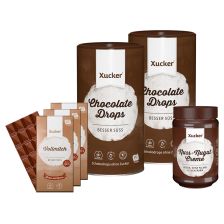 2 x Xucker Schokodrops mit finnischem Xylit Dose (2x750g) + 3 x Xylit-Vollmilchschokolade (3x100g) + Nunux Nuss-Nougat Creme mit Xylit (300g)