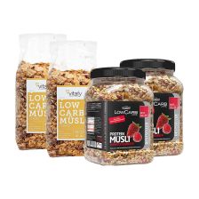 2 x Layenberger LowCarb.one Protein Müsli (2x550g) + 2 x Vitafy Essentials Low Carb Müsli im Beutel (2x525g)